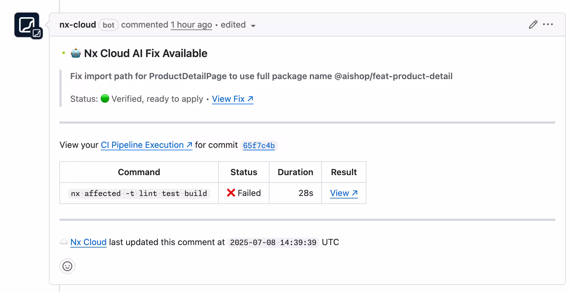 Self-healing CI fix showing up in GitHub comments